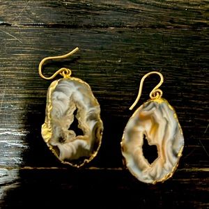 Gorgeous Druzy Stone Quartz Gold edged earrings